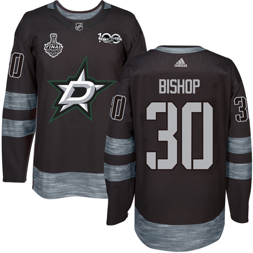 Men Adidas Dallas Stars #30 Ben Bishop Black 1917-2017 100th Anniversary 2020 Stanley Cup Final Stitched NHL Jersey->dallas stars->NHL Jersey